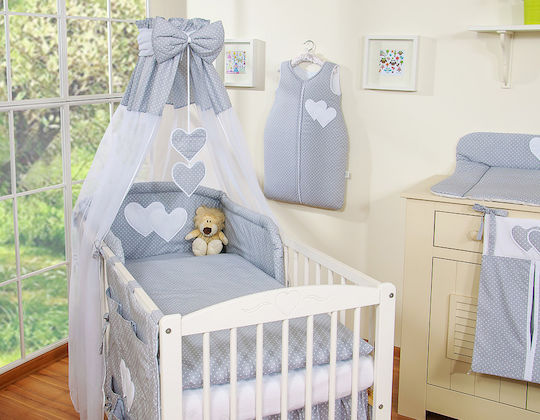 Bobono Bobono Baby Bettwäsche-Set Für Krippe Grau 5 Stück 5cz-120/tiul/herzen/535