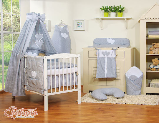 Bobono Bobono Baby Bettwäsche-Set Für Krippe Grau 5 Stück 5cz-120/tiul/herzen/535