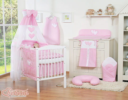 Bobono Baby Bettwäsche-Set Für Krippe Pink 5 Stücke 5cz-135/tiul/herzen/517