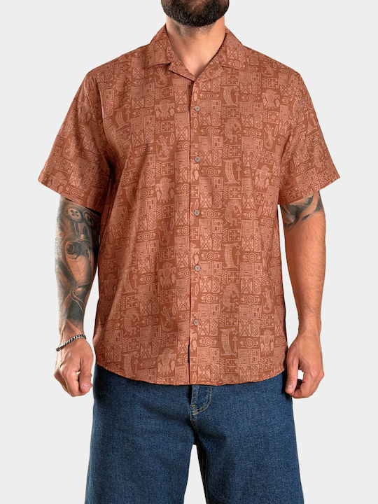 Short Sleeve Cotton Shirt Rust Brown
