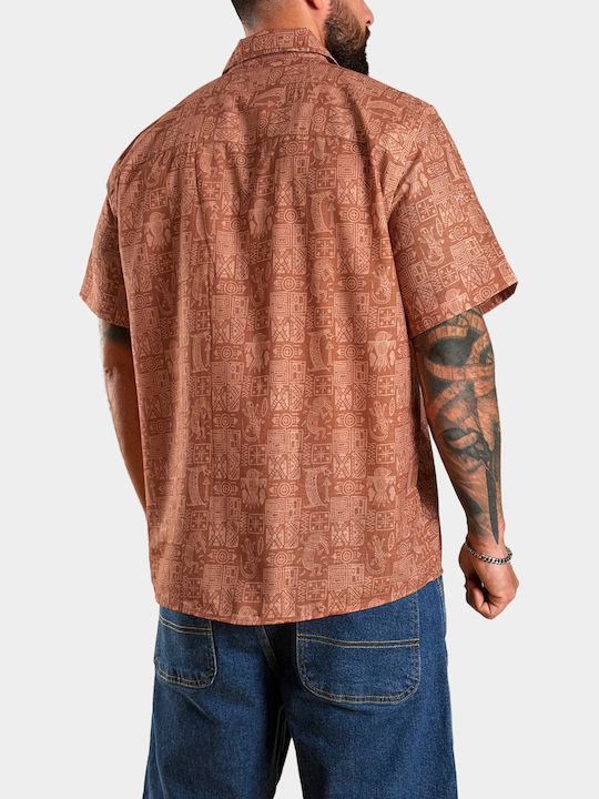 Short Sleeve Cotton Shirt Rust Brown
