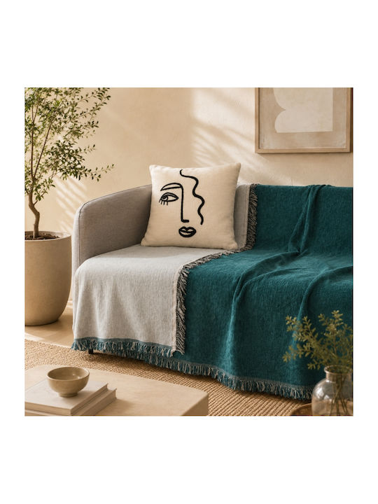 My Home Luxury Three-Seater Sofa Throw Jacquard 180x280cm Petrol Blue