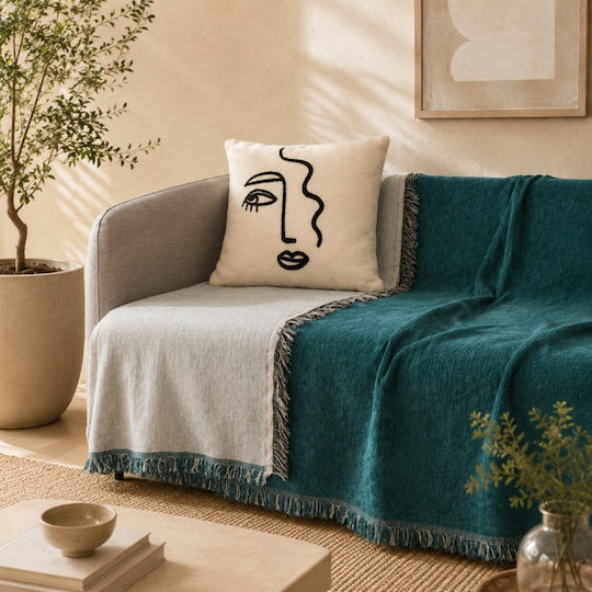 My Home Luxury Armchair Throw Jacquard 180x180cm Petrol