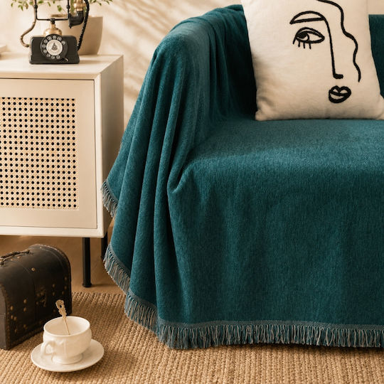 My Home Luxury Armchair Throw Jacquard 180x180cm Petrol