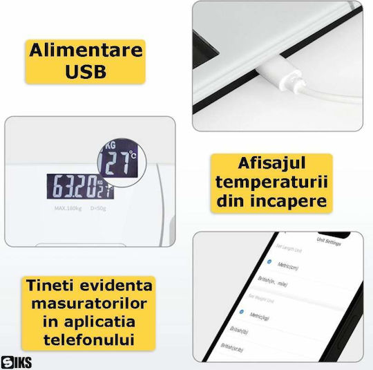 Smart Ζυγαριά 180kg με Bluetooth Λευκή