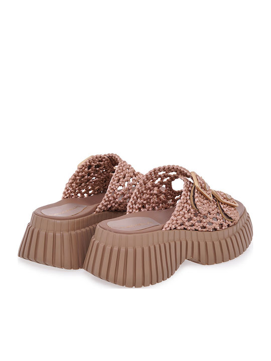 Deri Damen Flatforms Rosa Gold