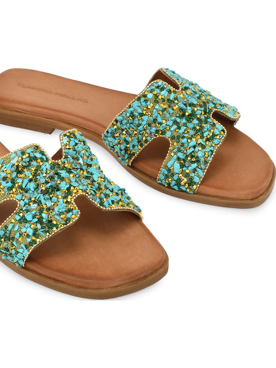 Leder Flache Sandalen für Damen Türkise
