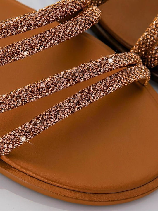 Leather Women's Flat Sandals Tabac Brown