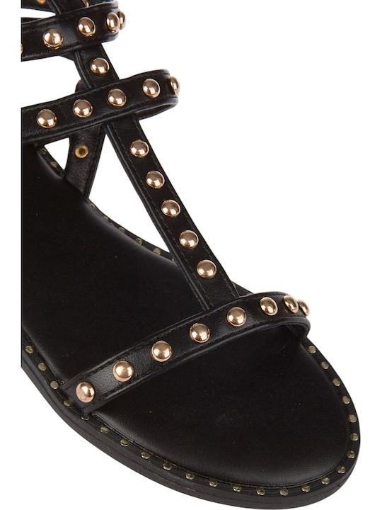 Damen Flache Schwarze Sandalen