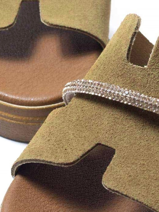Leather Women's Flat Sandals Flatforms Brown