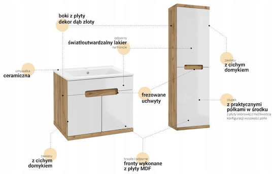 Deftrans Ronda New Bathroom Vanity Unit With Sink M50xD44xH51cm Craft Oak