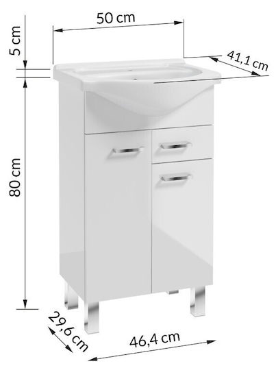 Deftrans Mea Πάγκος με Νιπτήρα Μ50xΒ30xΥ80cm White