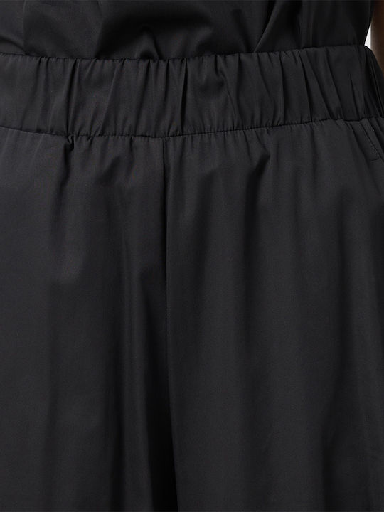 Women's Zip Culottes with Rubber Band in Loose Fit Black