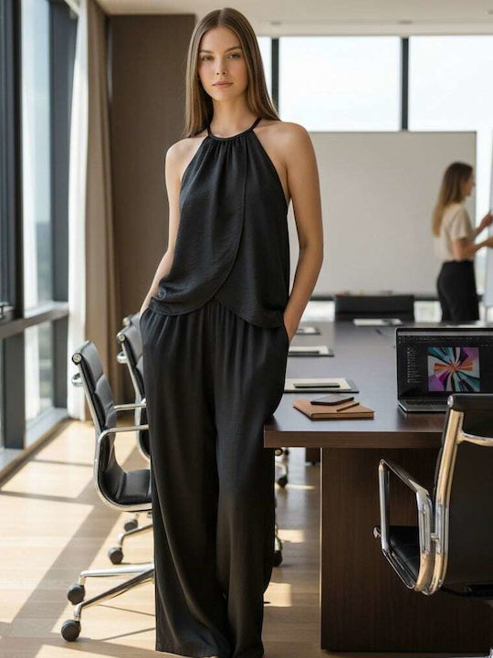 Γυναικείο Μαυρο Σετ με Ψηλόμεσο Παντελόνι με Λάστιχο