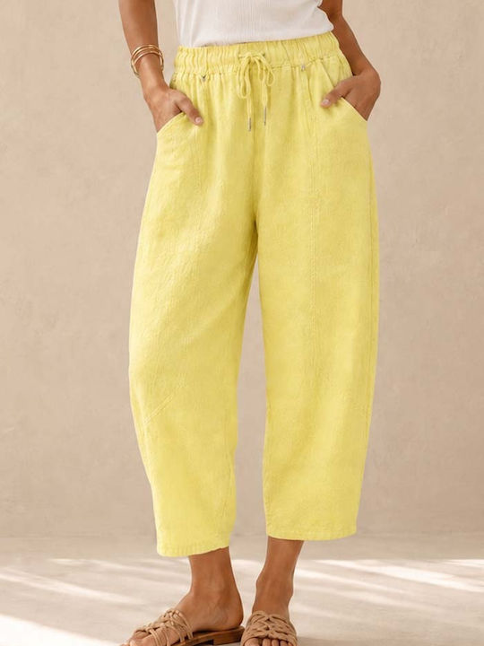 Women's Linen Pantaloons with Rubber Band in Relaxed Fit Yellow