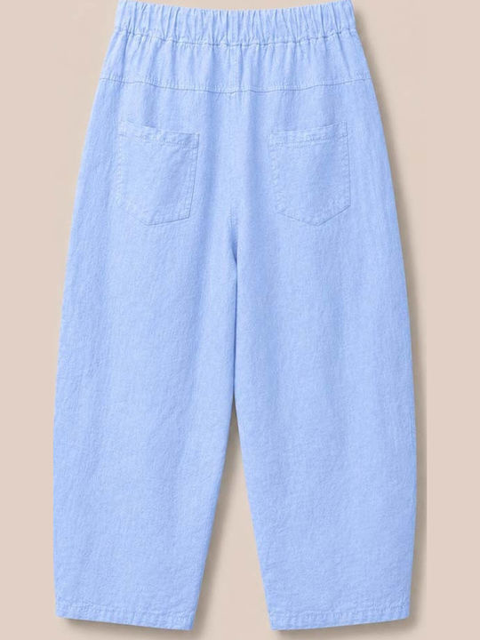 Women's Linen Pantaloons with Rubber Band in Relaxed Fit Light Blue