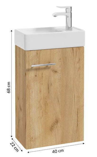 Deftrans Πάγκος με Νιπτήρα Μ40xΒ22xΥ68cm Craft Oak