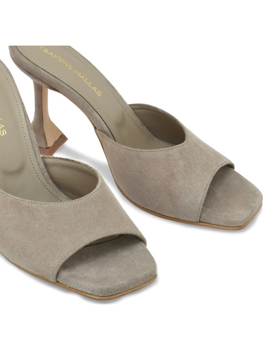 Suede Mules με Ψηλό Τακούνι σε Μπεζ Χρώμα