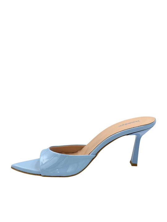 Mules From Patent Leather With Thin High Heel In Light Blue Colour