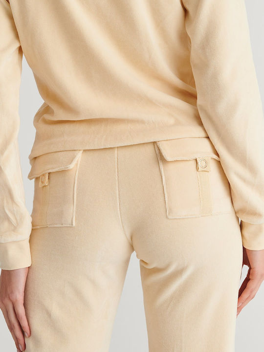 Pantaloni Trening Cu Pantaloni Evazați Catifea Albi