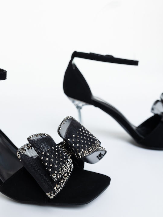Sandale Elegante Damă Din Material Negru