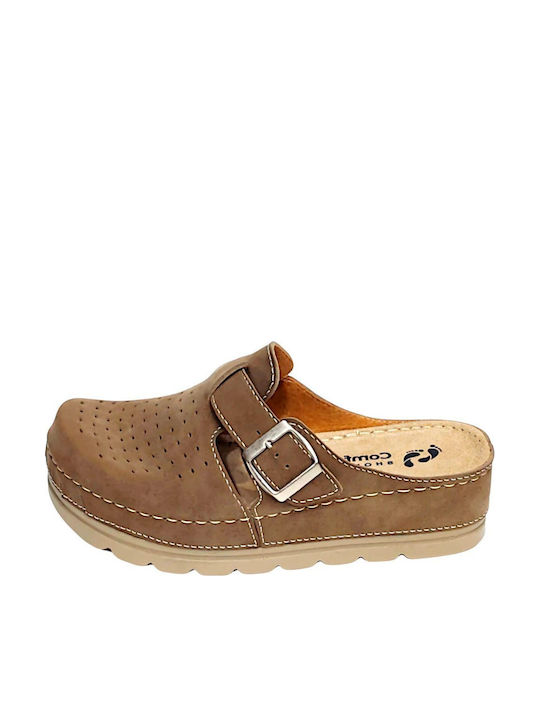Comfort Way Shoes Γυναικεία Σαμπό Καφέ