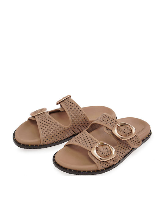 Leather Women's Flat Sandals Brown W478W038150D-CAPPUCCINO