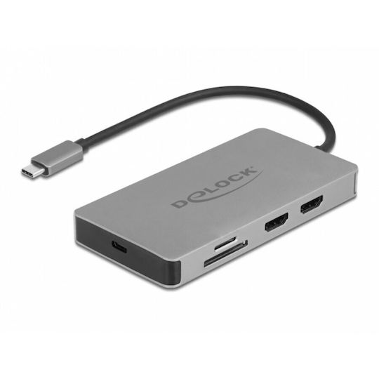 DeLock 87004 USB-C Docking Station με HDMI 4K PD Ethernet και σύνδεση 2 Οθονών Γκρι