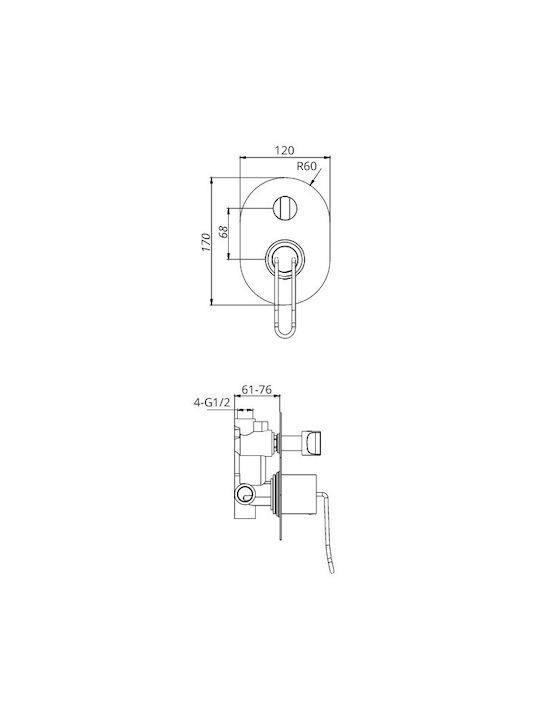 Excel Mona Built-in Mixer Set Telephone & Shower Head for Shower Gold