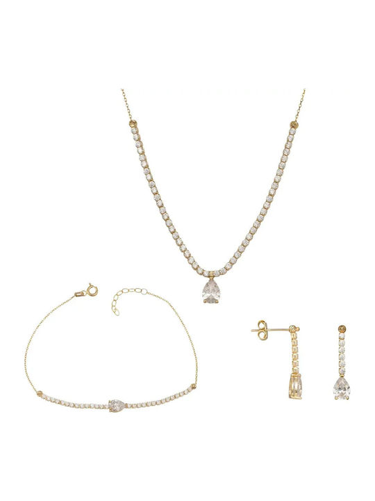 Set with Necklace Earrings & Bracelet from 14K Gold with Stones