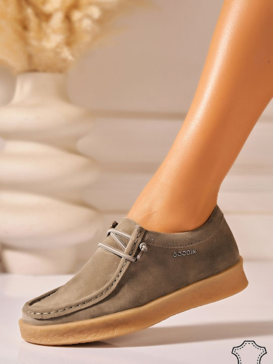 Mocasini Dama Din Piele În Culoare Kaki