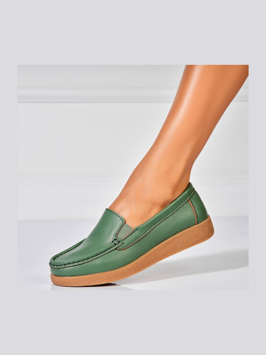 Leder Damen Mokassins in Grün Farbe