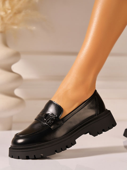 Loafers Dama Din Piele În Culoare Neagră