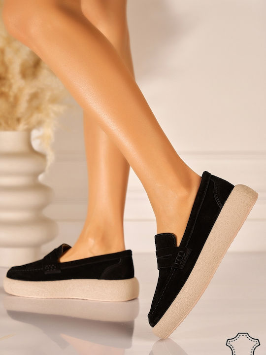 Leather Women's Moccasins In Black Color