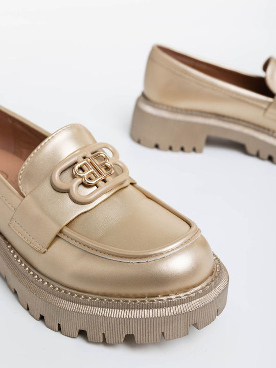 Loafers Mocasini Dama Din Piele În Culoare Aurie
