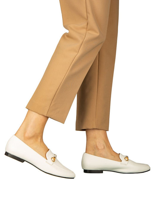 Δερμάτινα Γυναικεία Loafers σε Λευκό Χρώμα