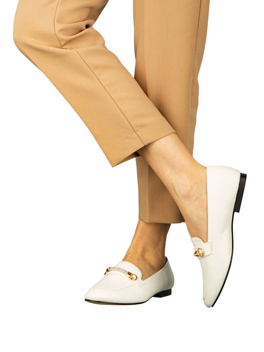 Δερμάτινα Γυναικεία Loafers σε Λευκό Χρώμα