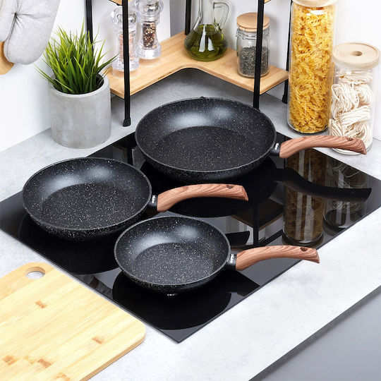 Vilde Set de tigăi din aluminiu Black&Wood cu acoperire antiaderentă 3 vase