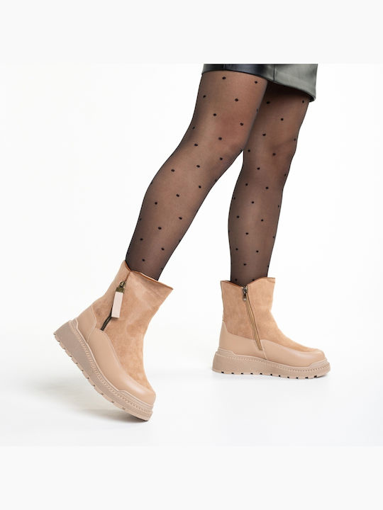 Leather Women's Ankle Boots with Fur Pink