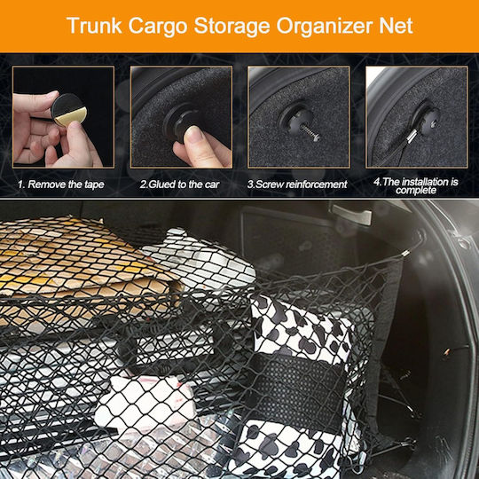Car Trunk Organizer Net 110x60cm Support Hooks Black
