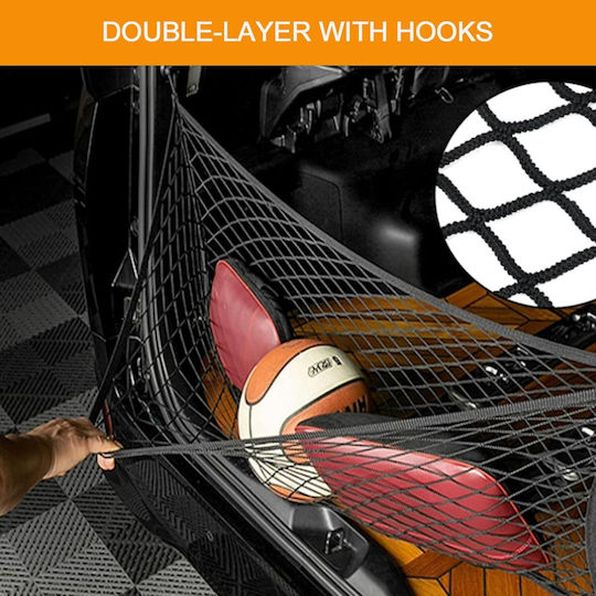 Car Trunk Organizer Net 110x40cm Support Hooks Black