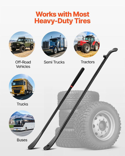 Vevor Tire Bars 2 Pieces Iron Base Tire Removal 970 Mm & Base Removal Spoon 765 Mm Changing Tools Solid Steel Alloy Heavy Duty Trucks Pickups Off Road Vehicles Buses Tractors Black