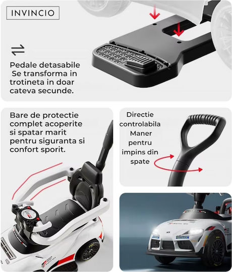 Invincio Ride On Car with Handle for 12+ Months with Sounds White