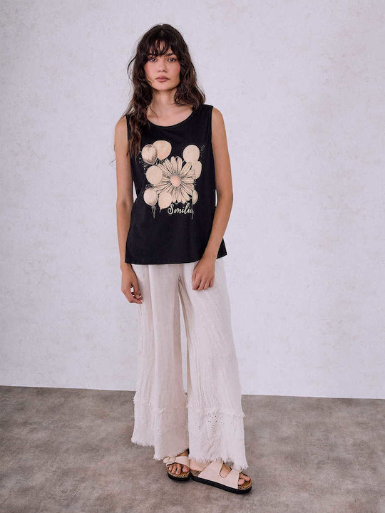 Celestino Sleeveless Printed Top Loose Fit Black
