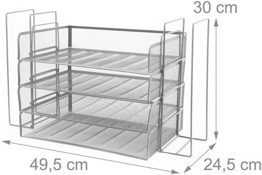 Relaxdays Държач За Документи 4 Отделения Метален Сребрист 30x49.5x24.5см