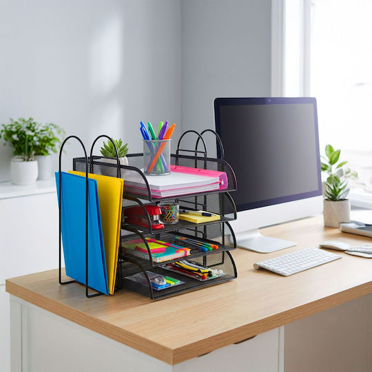 Relaxdays Suport Documente 4 Compartimente Metal Negru 33x40.5x33.5cm