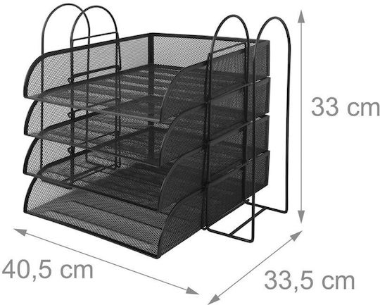 Relaxdays Suport Documente 4 Compartimente Metal Negru 33x40.5x33.5cm