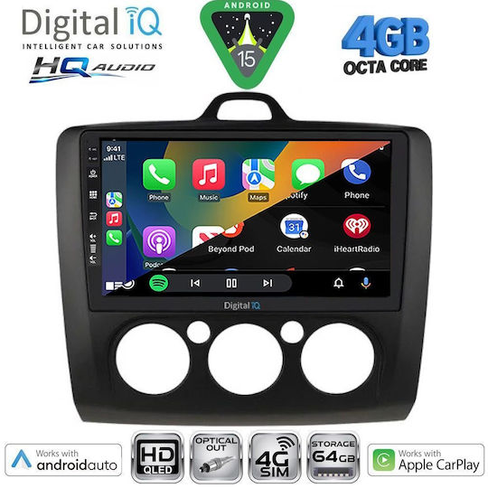 Digital IQ Ηχοσύστημα Αυτοκινήτου για Ford Focus 2005-2012 με A/C (Bluetooth/USB/WiFi/GPS/Apple-Carplay/Android-Auto) με Οθόνη Αφής 9"