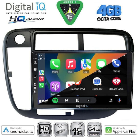 Digital IQ Car Audio System for Honda Civic 1995-2001 with Clima (Bluetooth/USB/WiFi/GPS/Apple CarPlay/Android Auto) with 9" Touch Screen