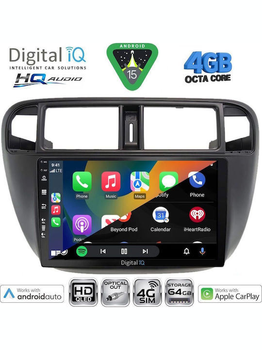 Digital IQ Car Audio System for Honda Civic 1995-2001 with A/C (Bluetooth/USB/WiFi/GPS/Apple CarPlay/Android Auto) with 9" Touch Screen